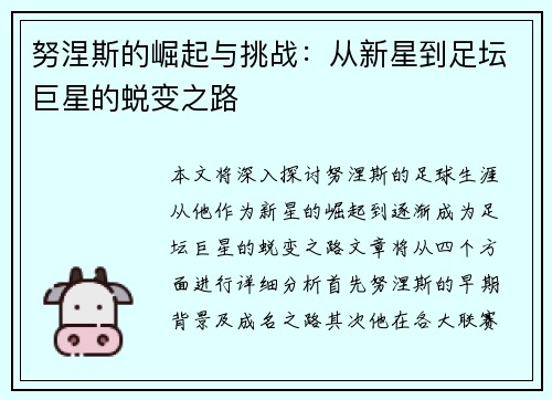 努涅斯的崛起与挑战：从新星到足坛巨星的蜕变之路