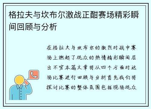 格拉夫与坎布尔激战正酣赛场精彩瞬间回顾与分析