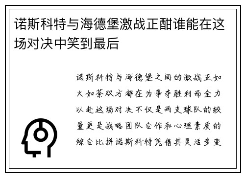 诺斯科特与海德堡激战正酣谁能在这场对决中笑到最后