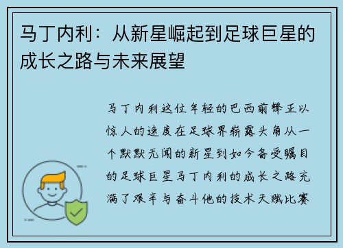 马丁内利：从新星崛起到足球巨星的成长之路与未来展望