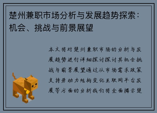 楚州兼职市场分析与发展趋势探索：机会、挑战与前景展望