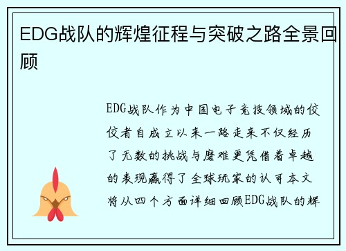 EDG战队的辉煌征程与突破之路全景回顾