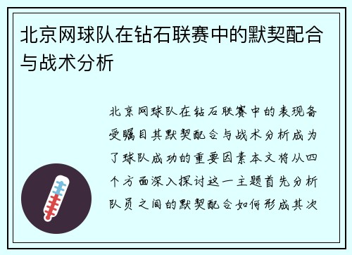 北京网球队在钻石联赛中的默契配合与战术分析
