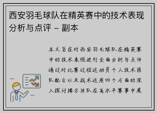西安羽毛球队在精英赛中的技术表现分析与点评 - 副本